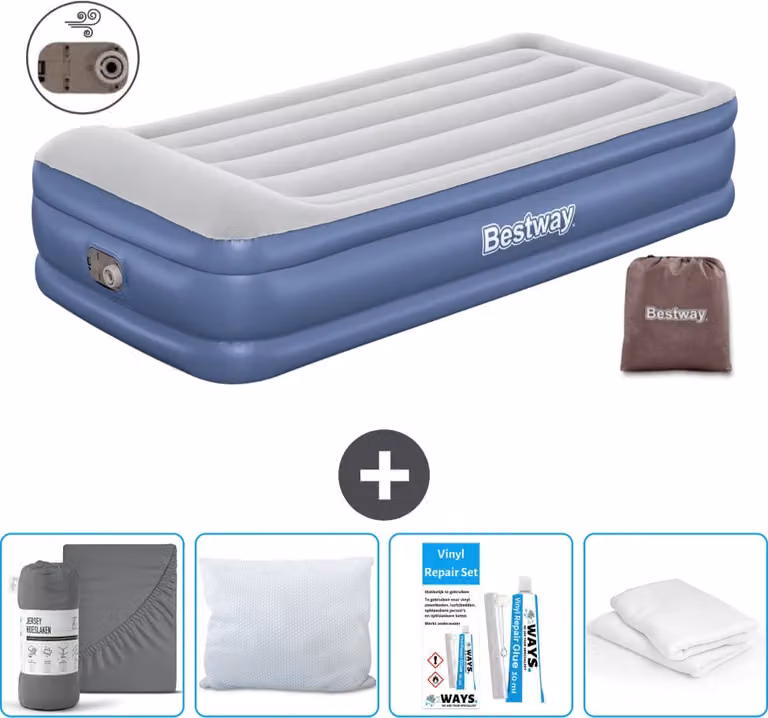 Materasso gonfiabile Bestway - 1 persona - 97 x 191 x 46 cm - Grigio/Blu - Accessori inclusi
