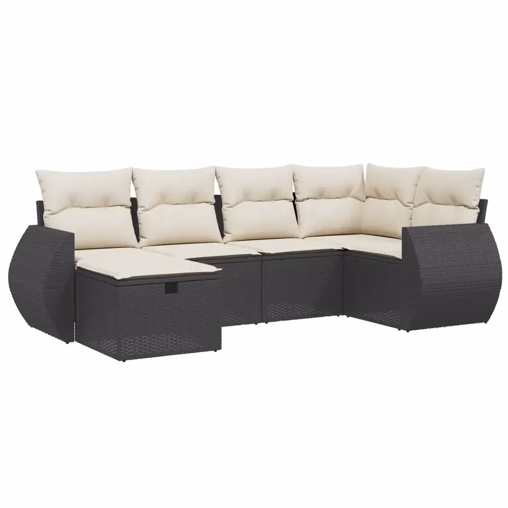 vidaXL Set Divano da Giardino a L 6 pz con Cuscini Nero e Bianco in Polyrattan e Acciaio Verniciato a Polvere – 2