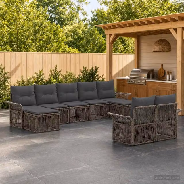 Set Divano da Giardino 9 pz Grigio polyrattan 3434957