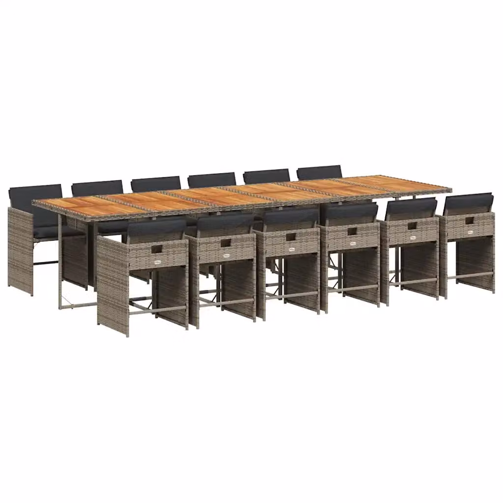 Set da pranzo da giardino vidaXL in polyrattan e legno di acacia con 13 pezzi e cuscini grigi – 2