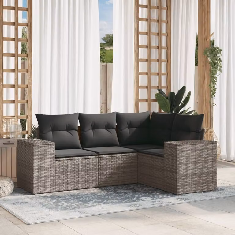 Maison Exclusive - Set da giardino 4 pezzi con cuscini Grigio Poly Rattan