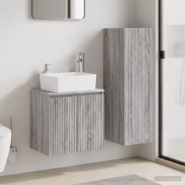 Set di mobili per il bagno moderno vidaXL composto da mobile lavabo e pensile in MDF grigio opaco