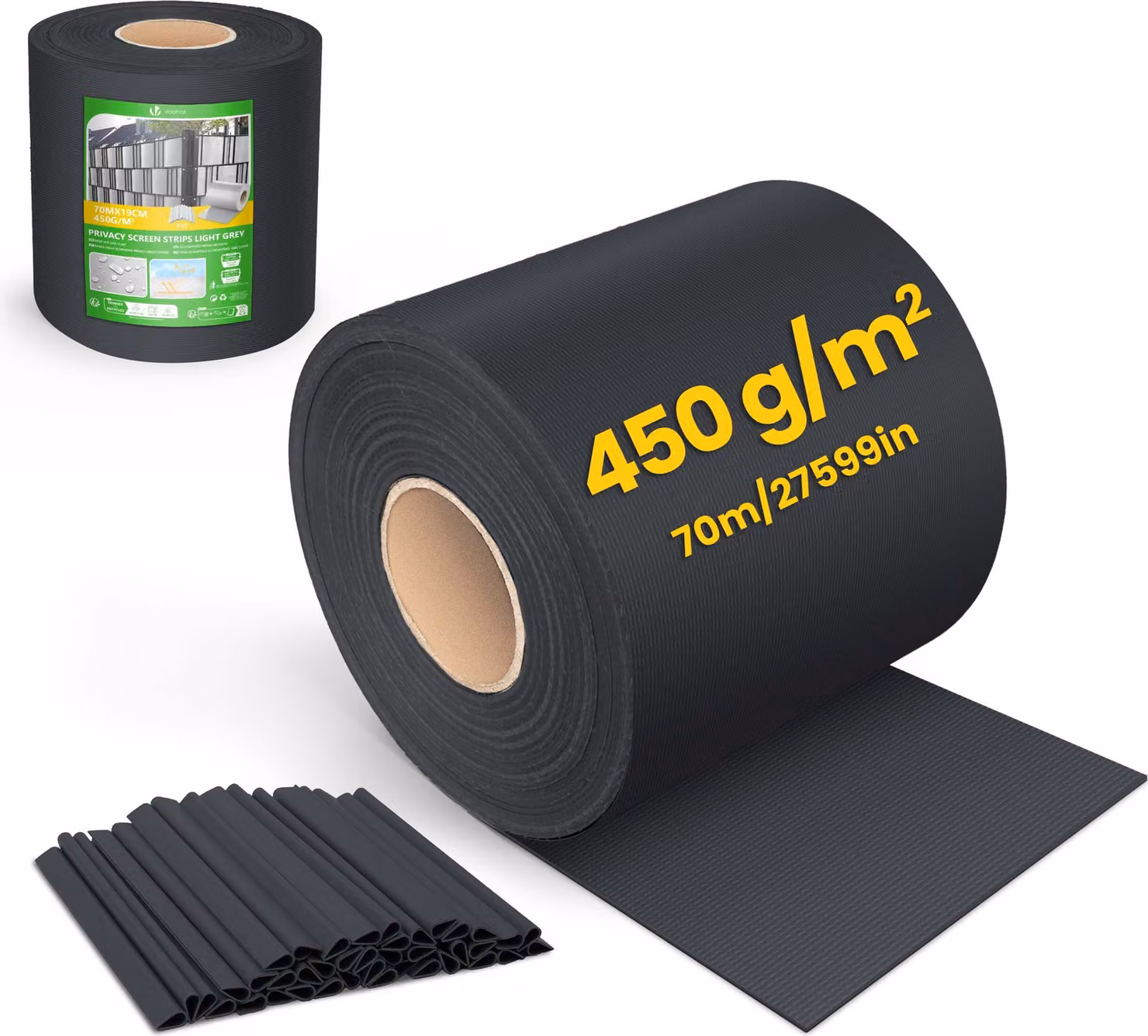 Strisce protettive in PVC per recinzioni a griglia, marca VOUNOT®, lunghezza 70 metri, larghezza 19 cm, 40 clip di fissaggio, colore nero