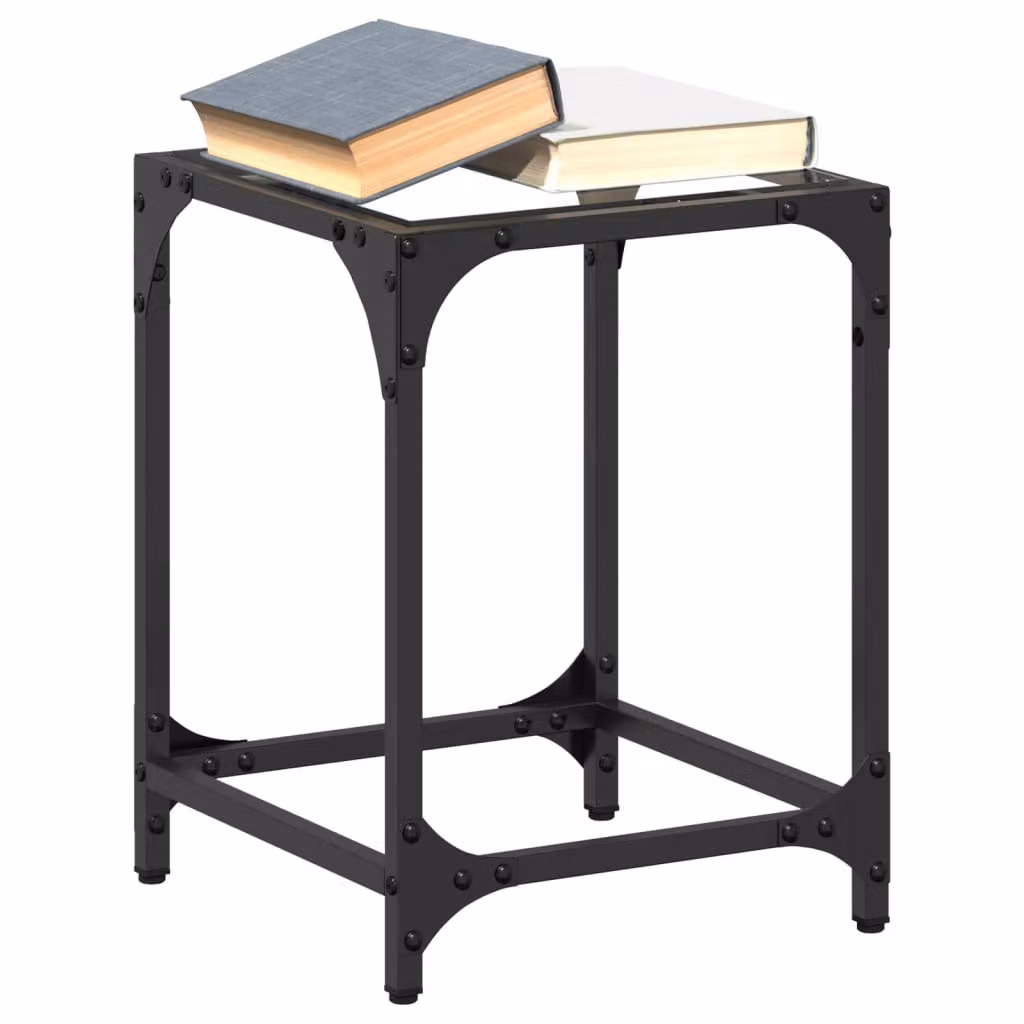 Set di 2 tavolini quadrati vidaXL con piano in vetro trasparente e struttura in metallo nero L/P/H: 30 x 30 x 40 cm