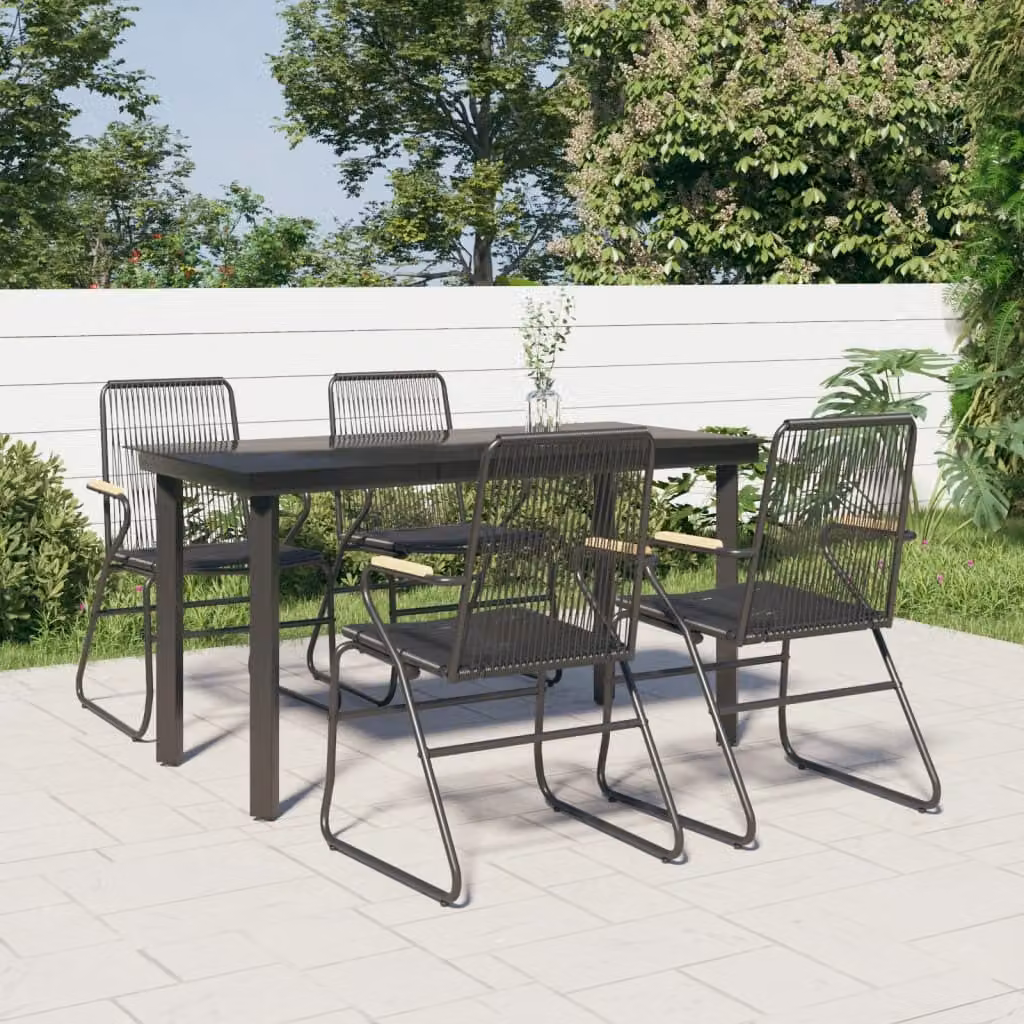 The Living Store Set da pranzo da giardino 5 pezzi in rattan PVC nero