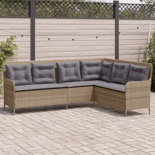 Divano da Giardino con Cuscini a L-Sofa da Giardino-Divano da esterno Beige in Polyrattan 925462