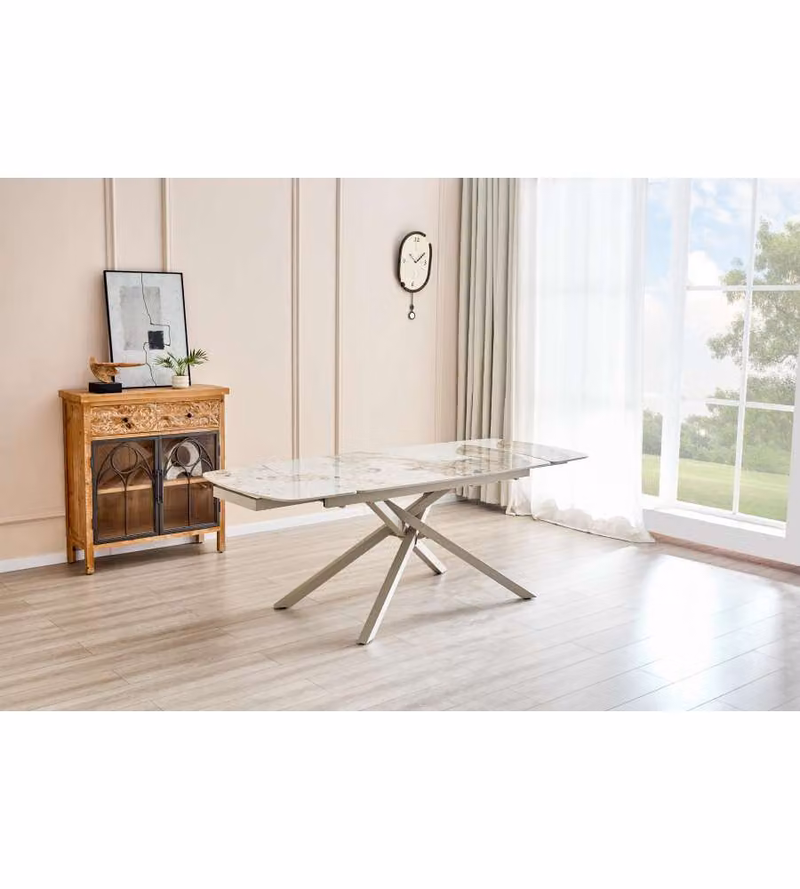 Tavolo Atlas 140/210x90x75 cm Effetto Marmo Crema