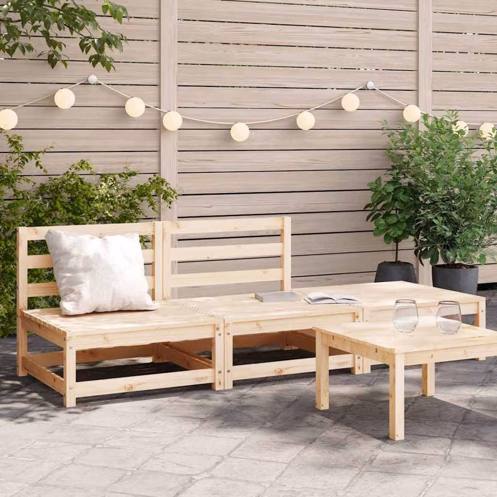 vidaXL Divano da Giardino in Legno di Pino Massello Marrone con Poggiapiedi e Cuscini – 1