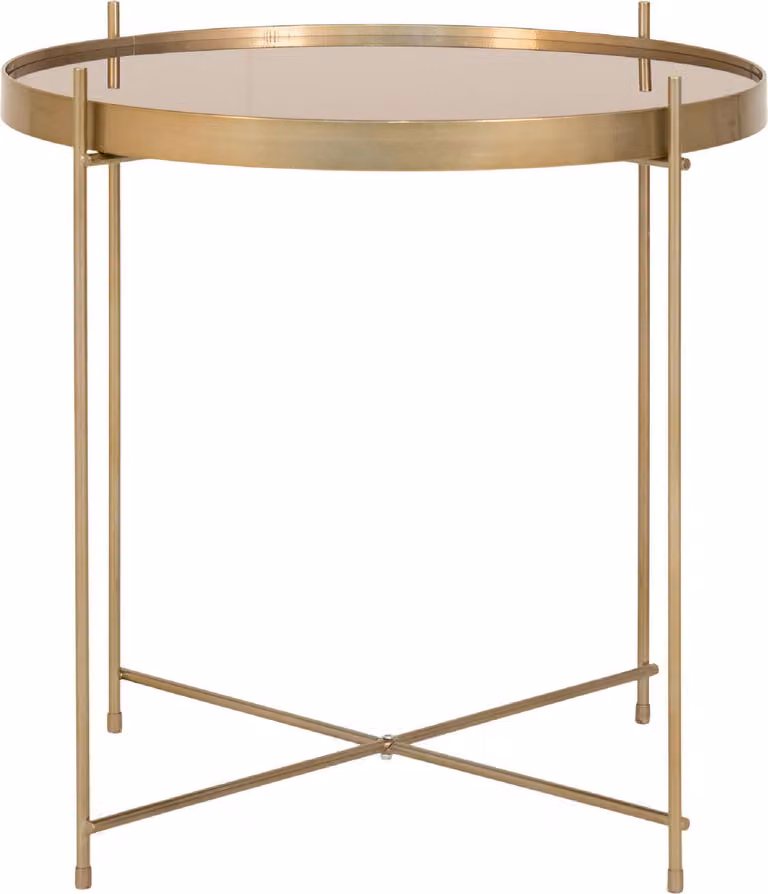 QUVIO Tavolino rotondo Emma - Acciaio - Vetro - Ø48 cm - Oro