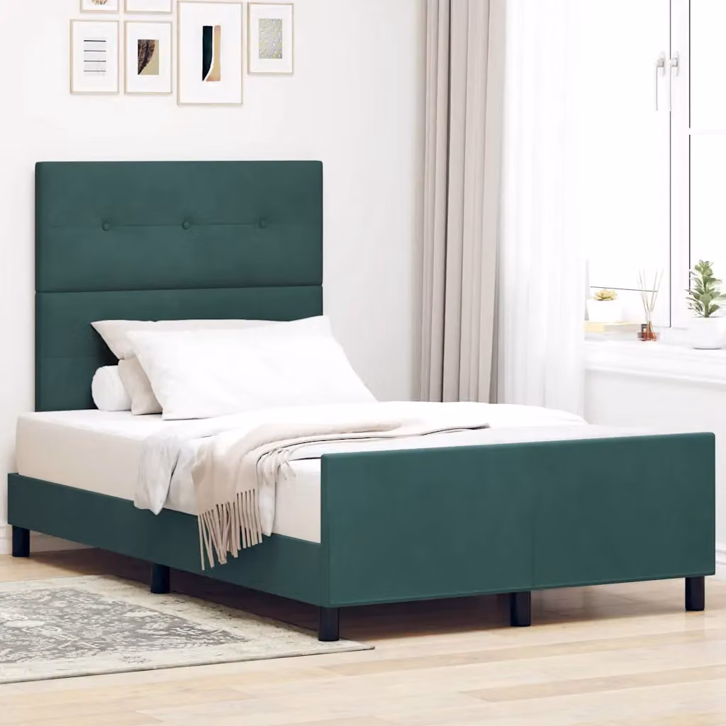 Letto a molle con testiera vidaXL in velluto verde scuro L: 120 cm, P: 200 cm – 1