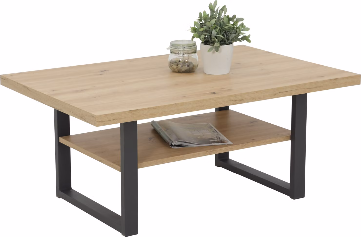Tavolino Anton - Finitura Artisan Rovere - Base a slitta in metallo nero - Ampio ripiano - 105x69x45 cm