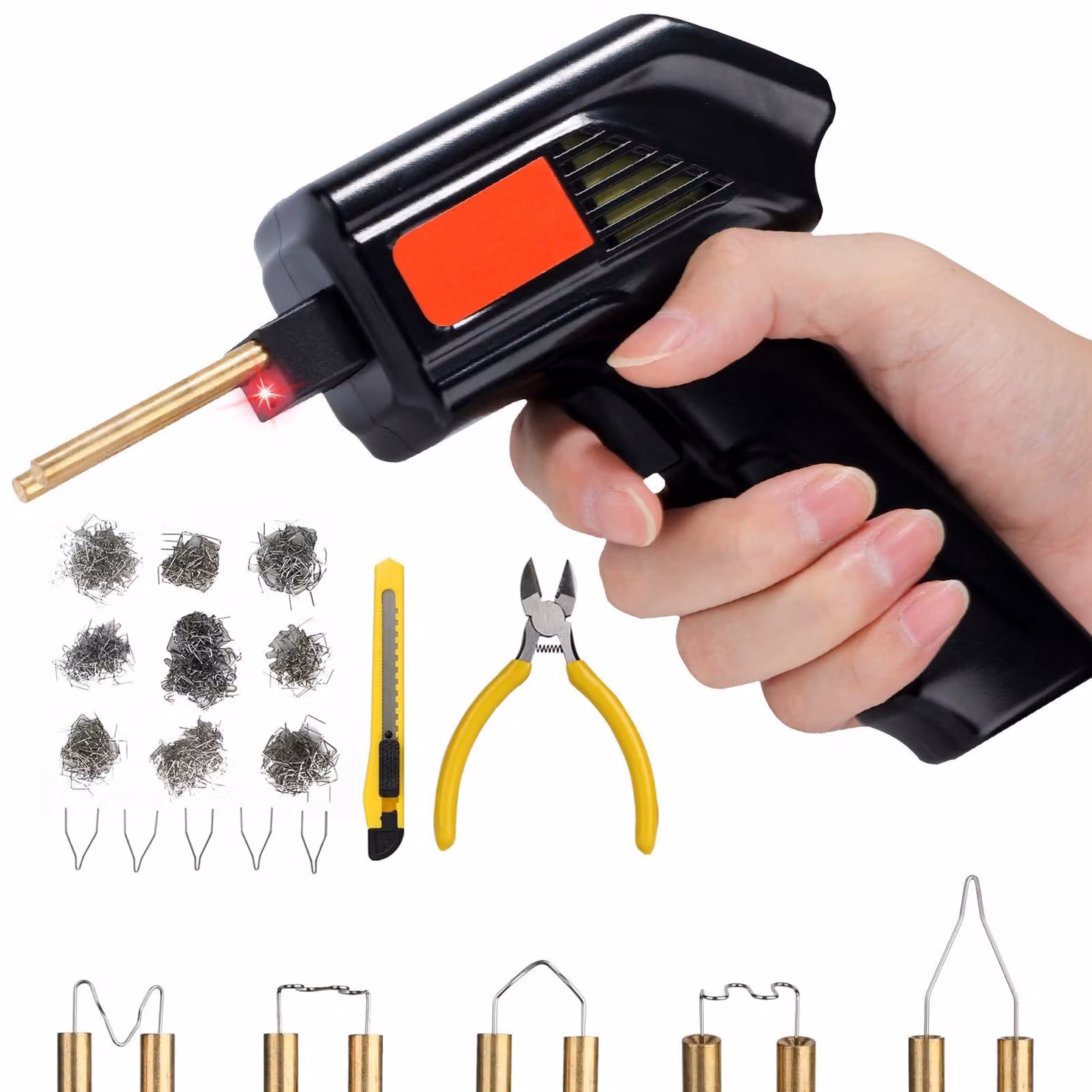 Saldatrice per plastica, 170 W, kit di riparazione 2-in-1 per paraurti auto, 805 pezzi, 7 tipi di morsetti