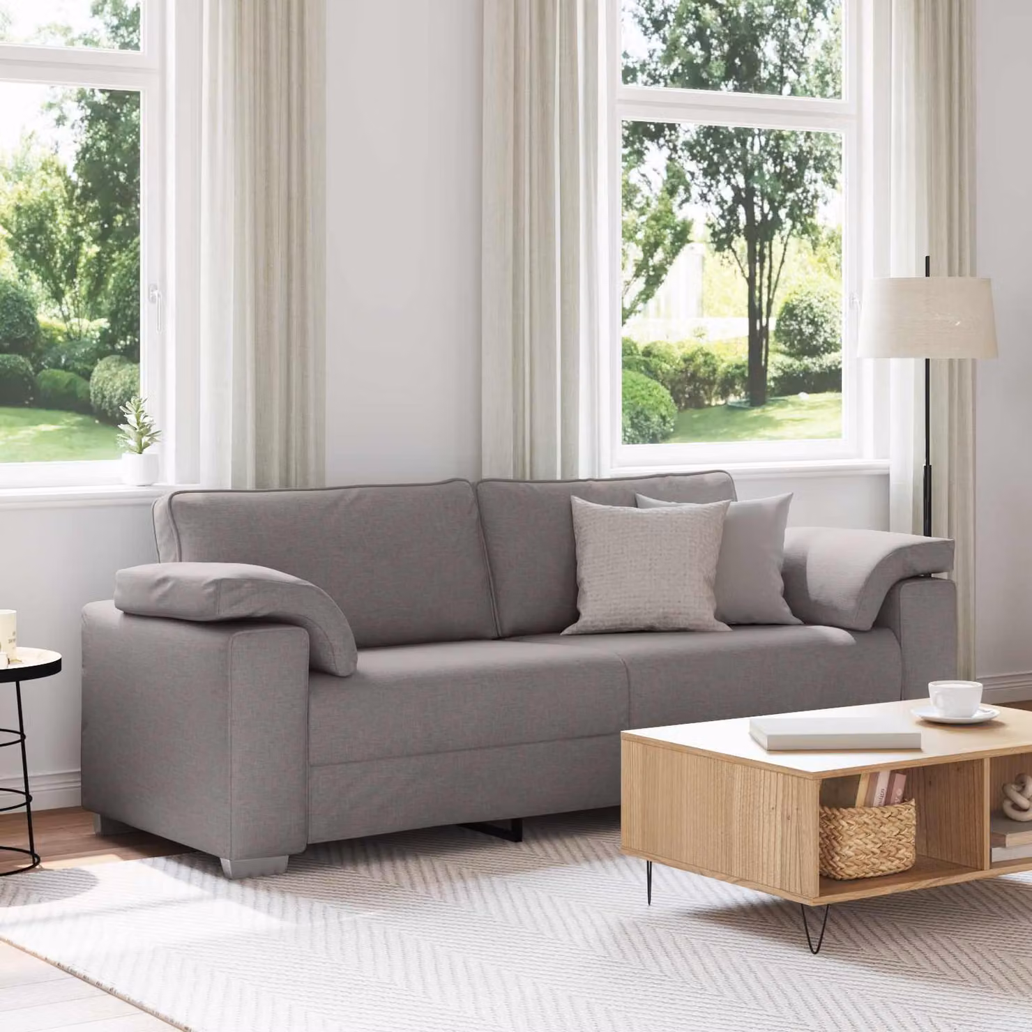 Divano 3-Persone Moderno vidaXL in Tessuto con Cuscini, Disponibile in Beige o Grigio, L: 219 cm