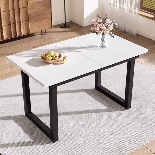 Tavolo da pranzo allungabile in MDF bianco e nero; stile industriale