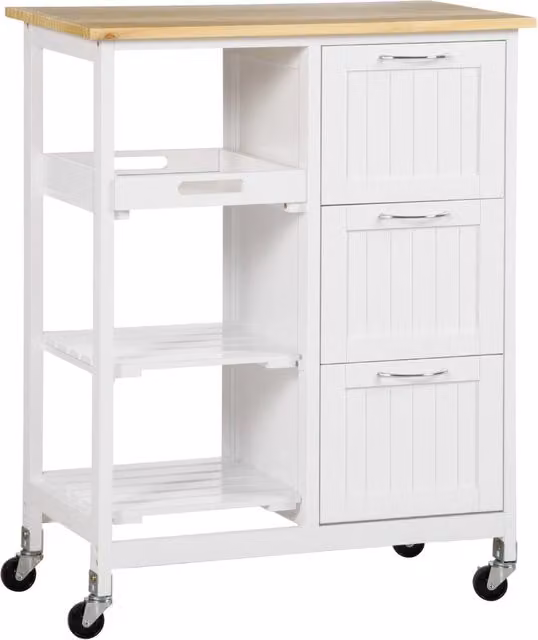 Carrello da cucina Xylo con 3 cassetti in legno stile country bianco L 84.0 cm x P 37.0 cm x H 67.0 cm