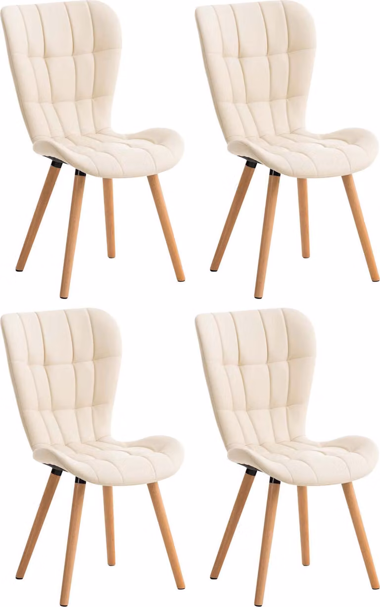 Set di 4 sedie da pranzo Elda, rivestite in ecopelle, con struttura in legno resistente, colore bianco