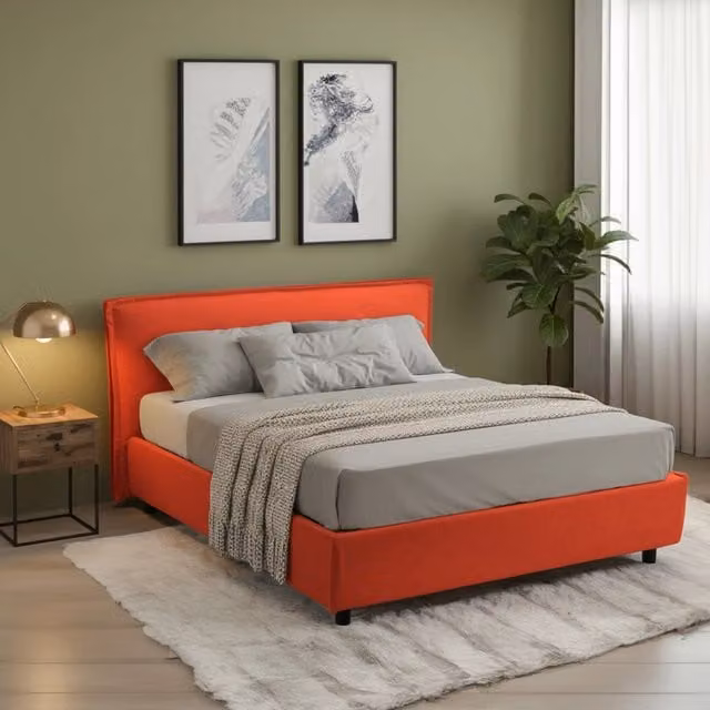 Letto alla francese DMORA Bronte arancione con base contenitore lift up, L/P: 120 x 200 cm