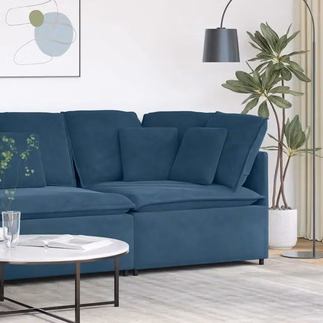 Modulo Angolare Divano Modulare con Cuscini Blu 100 cm 4104458