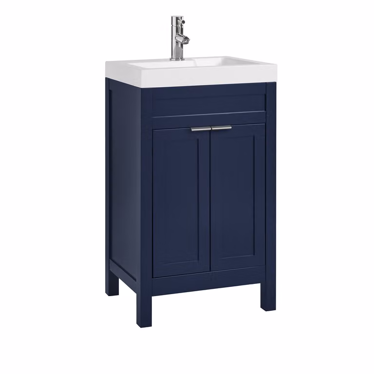 Mobile Bagno Blu Marino da 500mm con Lavabo e Maniglie Moderne con Impugnatura a Dito Cromate - Warwick
