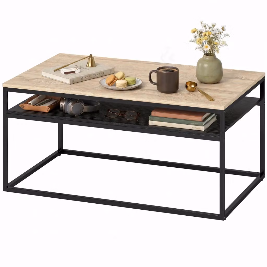 Tavolino da salotto Minimal con ripiano in effetto legno quercia e struttura moderna, L: 100 cm, P: 59,8 cm, H: 47 cm – 2