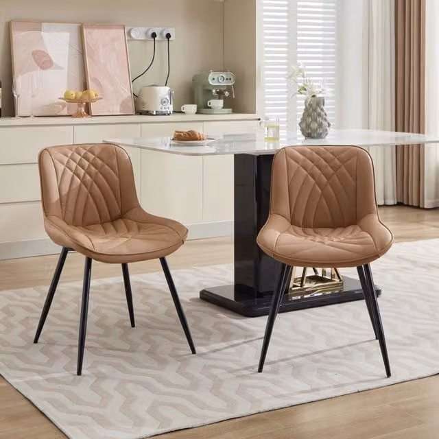 Set di 2 sedie da pranzo SINGULARTY in ecopelle marrone con motivo geometrico e gambe in metallo per cucina e sala da pranzo