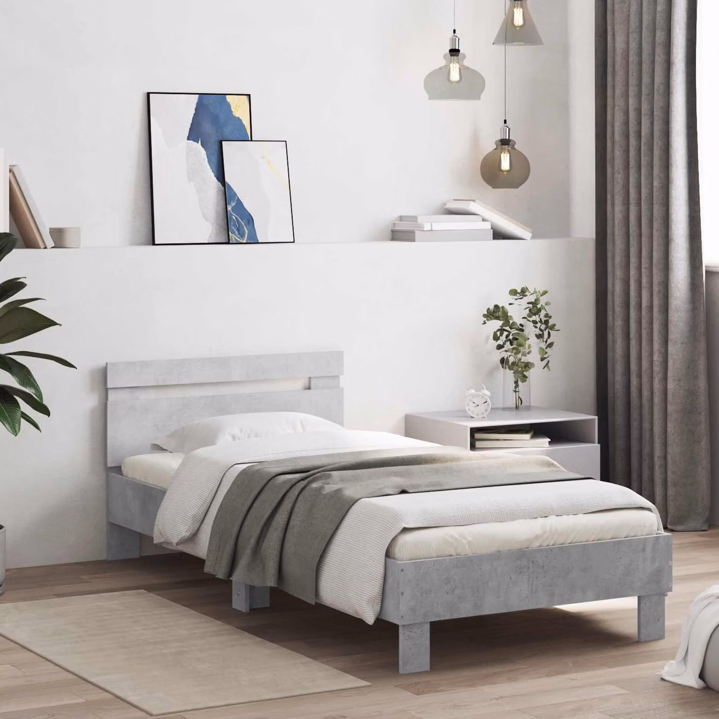 Struttura del letto moderna vidaXL in legno MDF Grigio Cemento L/P/H: 203 x 80 x 85 cm
