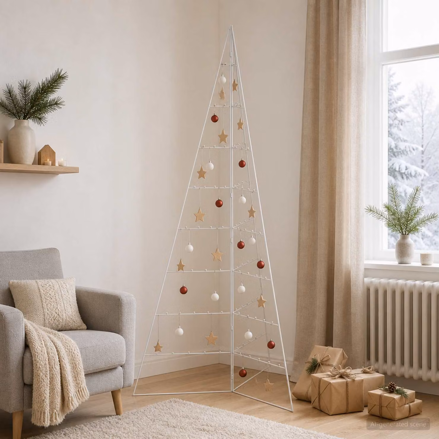 Albero di Natale moderno in metallo vidaXL KUOPIO, Altezza: 210 cm, Colore: Bianco
