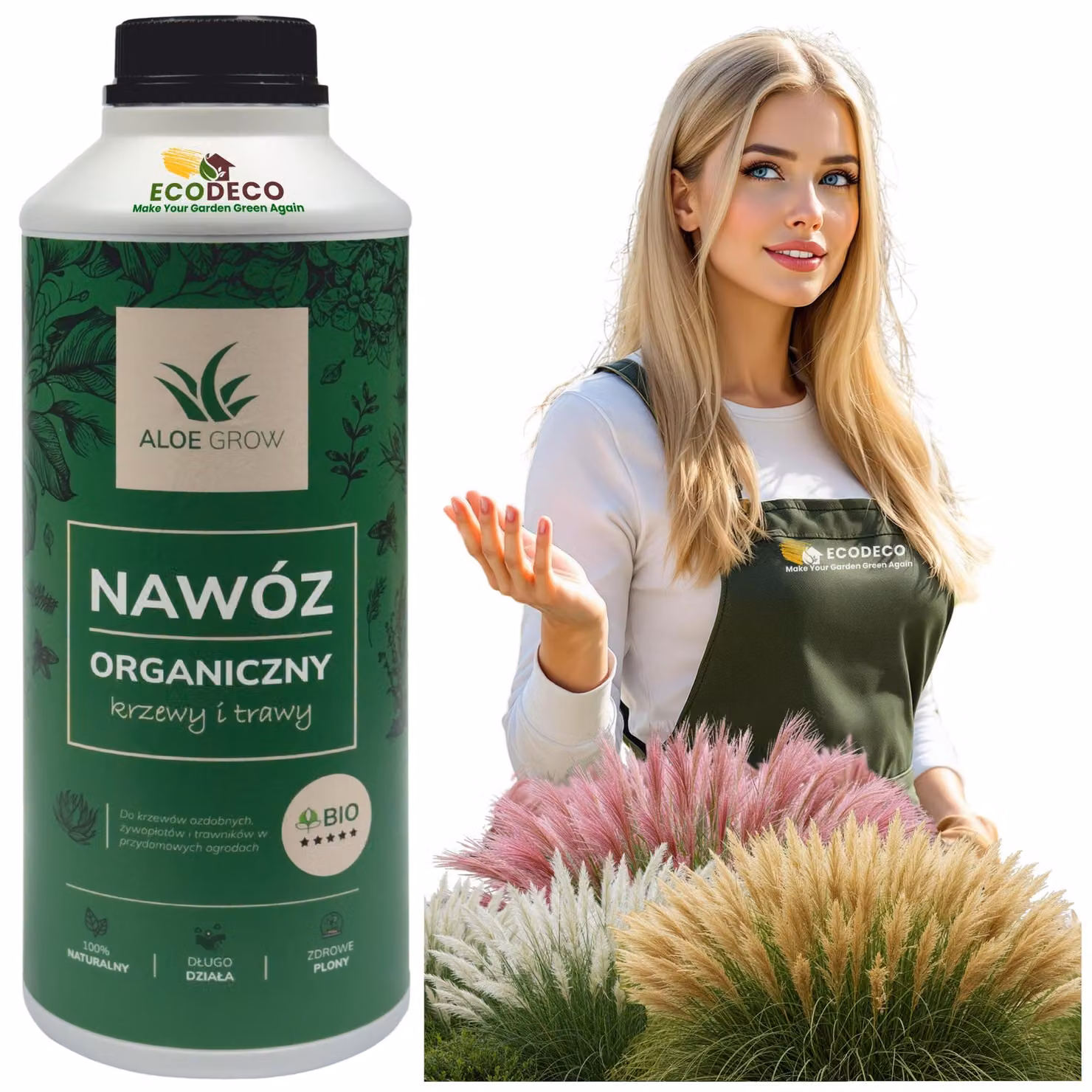 EcoDeco AloeGrow Concime organico all'aloe per arbusti e prato, fertilizzante liquido naturale da 1 l