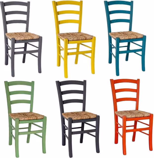 Set di 6 sedie Venezia in legno verde, nero, rosso, grigio, giallo, turchese