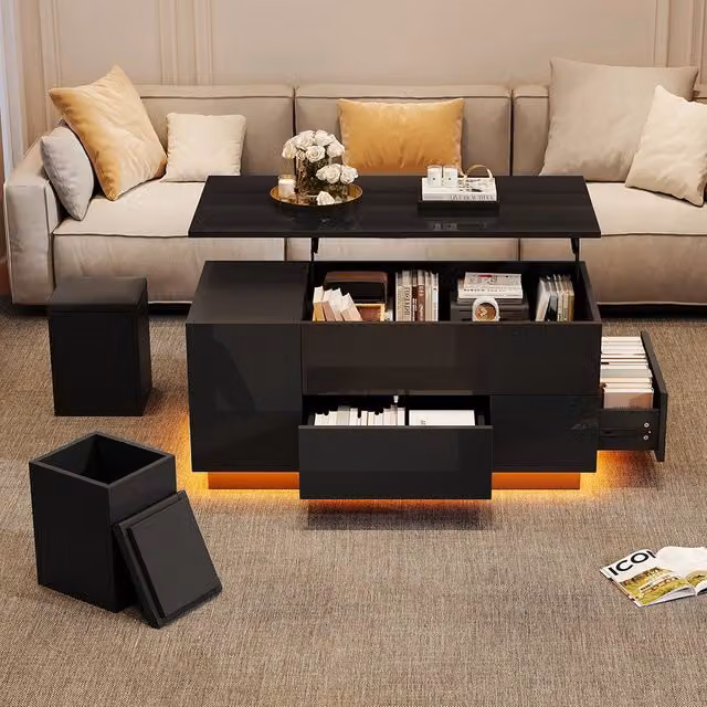 Tavolino 4 in 1 - Xylo - 100x50cm LED 2 cassetti nero