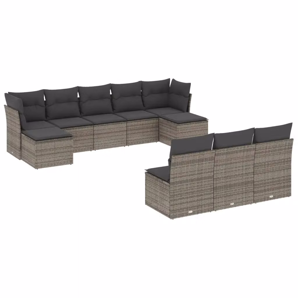 vidaXL Set Divano da Giardino a L 10 pz in Polyrattan Grigio con Cuscini e Struttura in Acciaio – 2