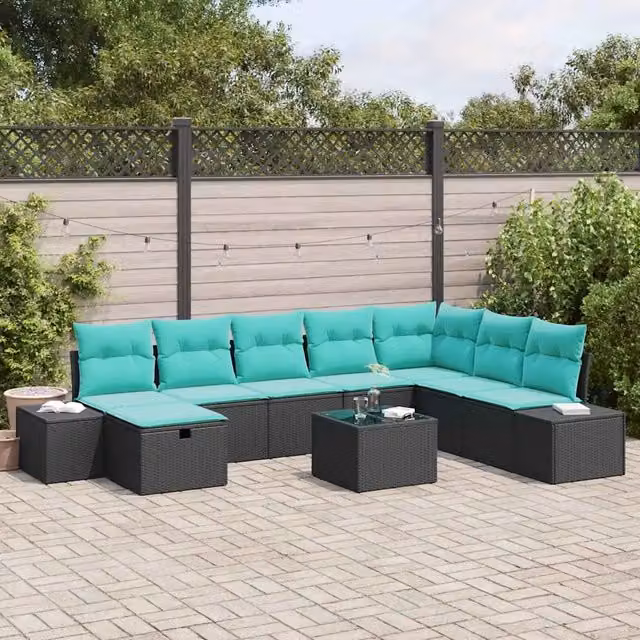 Set Divano da Giardino 9 pz Nero polyrattan 3360777