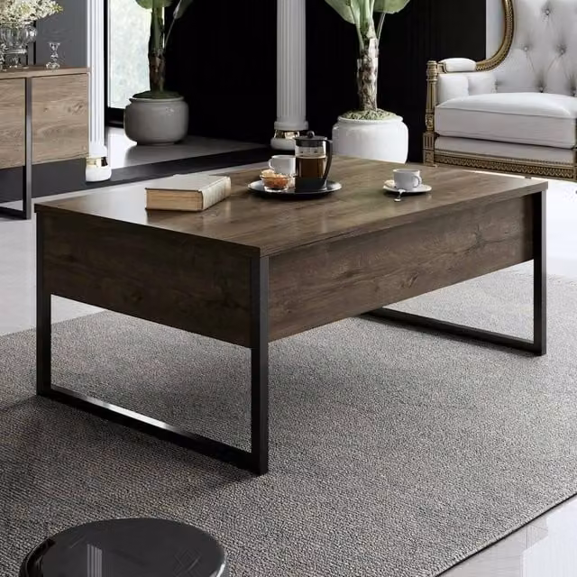 Tavolino da salotto Lavinia DMORA, tavolo basso rettangolare moderno in noce e nero, L: 90 cm, P: 60 cm, H: 40 cm – 1
