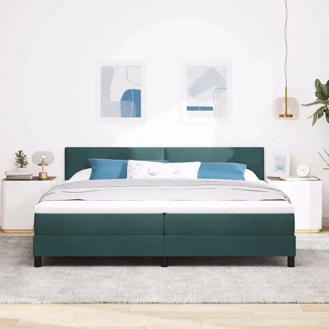 Letto a molle moderno vidaXL in velluto verde con testiera, L/P/H: 200 x 200 x 280 cm