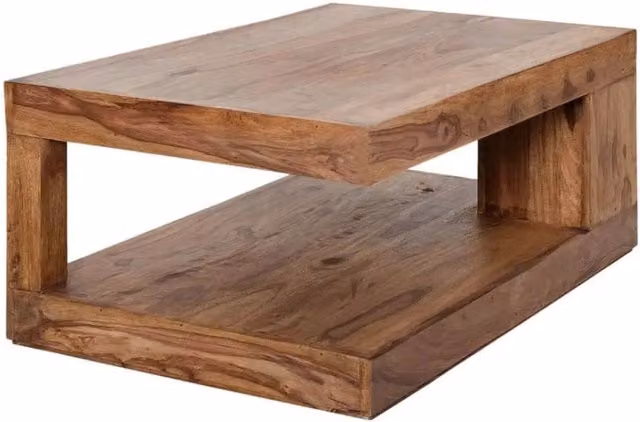 Tavolino basso GRADI 90 cm in legno massiccio di Sheesham – Tavolino rettangolare con vano portaoggetti