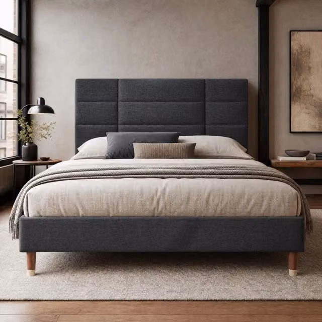 Letto imbottito Mivray con rete a doghe e testiera in tessuto grigio L/P: 140 x 200 cm