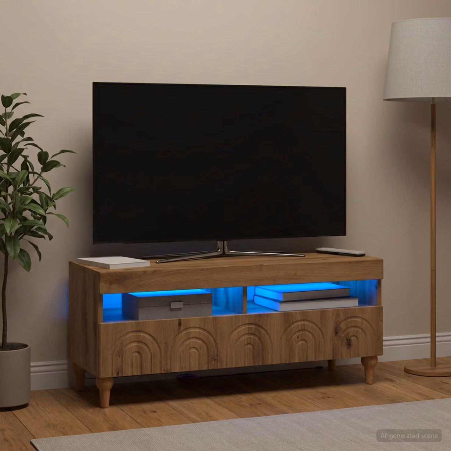 Mobile TV LED vidaXL ALKMAAR in Rovere Artigianale con Illuminazione Integrata, L 100 cm x P 35 cm x H 43 cm