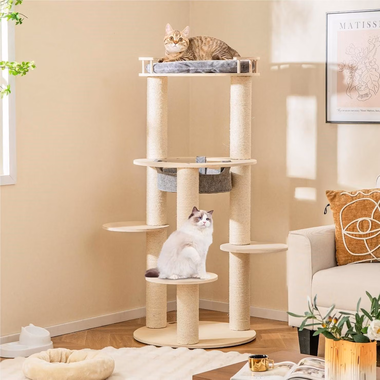 Albero per gatti - Tiragraffi - Albero da arrampicata - Casetta per gatti - Arredamento per gatti - Altezza: 150 cm - Robusti tiragraffi in sisal