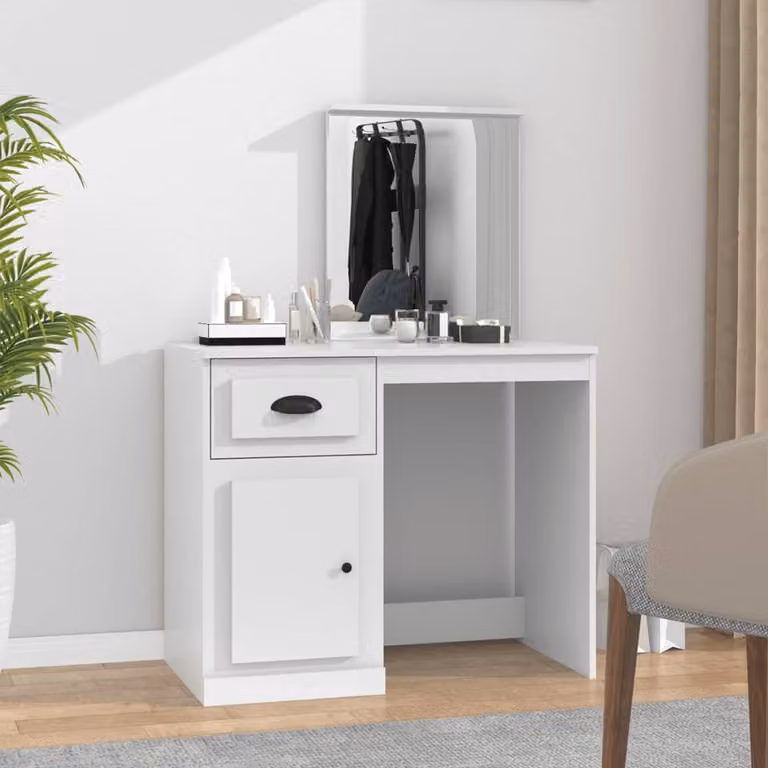 vidaXL Toeletta con Specchio Bianca in Legno Multistrato L: 90 cm, P: 50 cm, H: 132,5 cm