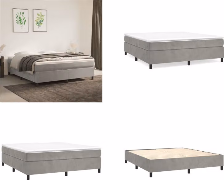 vidaXL Letto a molle con materasso grigio chiaro 180x200 cm in velluto - Letto a molle - Boxspringbetten - Bett - Schlafzimmermöbel
