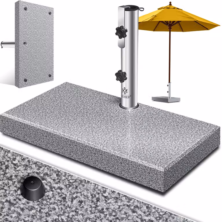 Supporto per ombrellone KESSER® in granito con tubo in acciaio inossidabile, base di alta qualità da 30 kg - per pali di ombrellone da 16 a 48 mm. Include maniglia per il trasporto, ideale per ombrelloni da giardino o da balcone