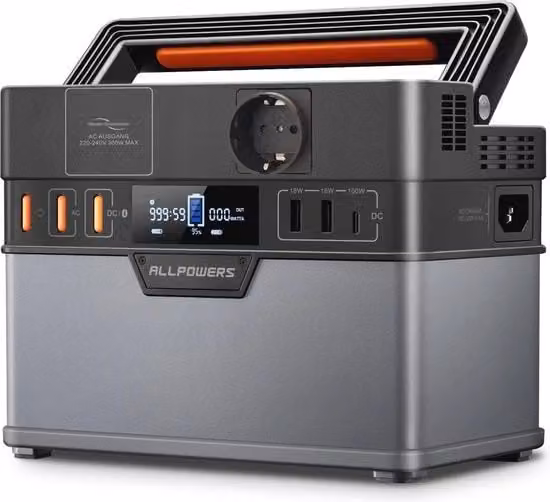Generatore portatile da 288Wh con trasformatore DC/AC, ricarica wireless e Bluetooth, colore grigio