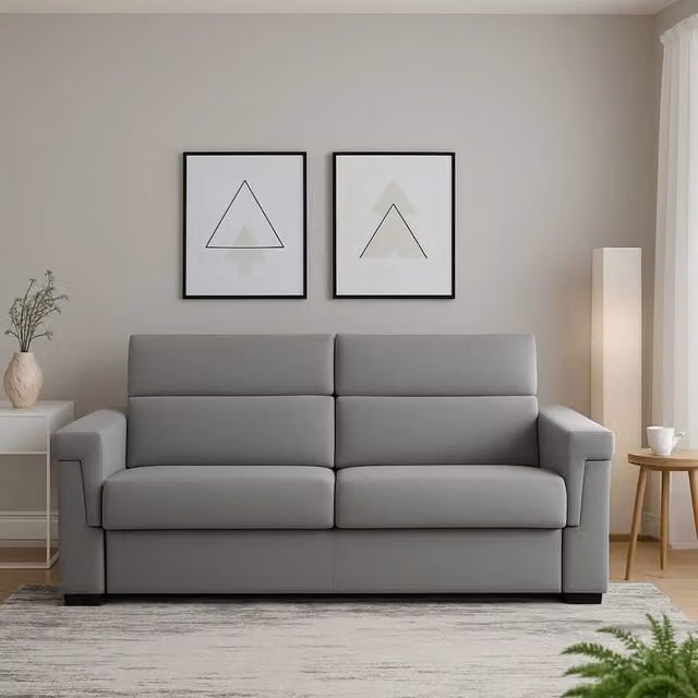 Divano Cantu a 3 posti Made in Italy con rivestimento sfoderabile in tessuto grigio, L: 225 cm, P: 95 cm