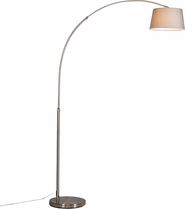 Lampada ad arco moderna in acciaio con paralume in tessuto grigio Arc Basic