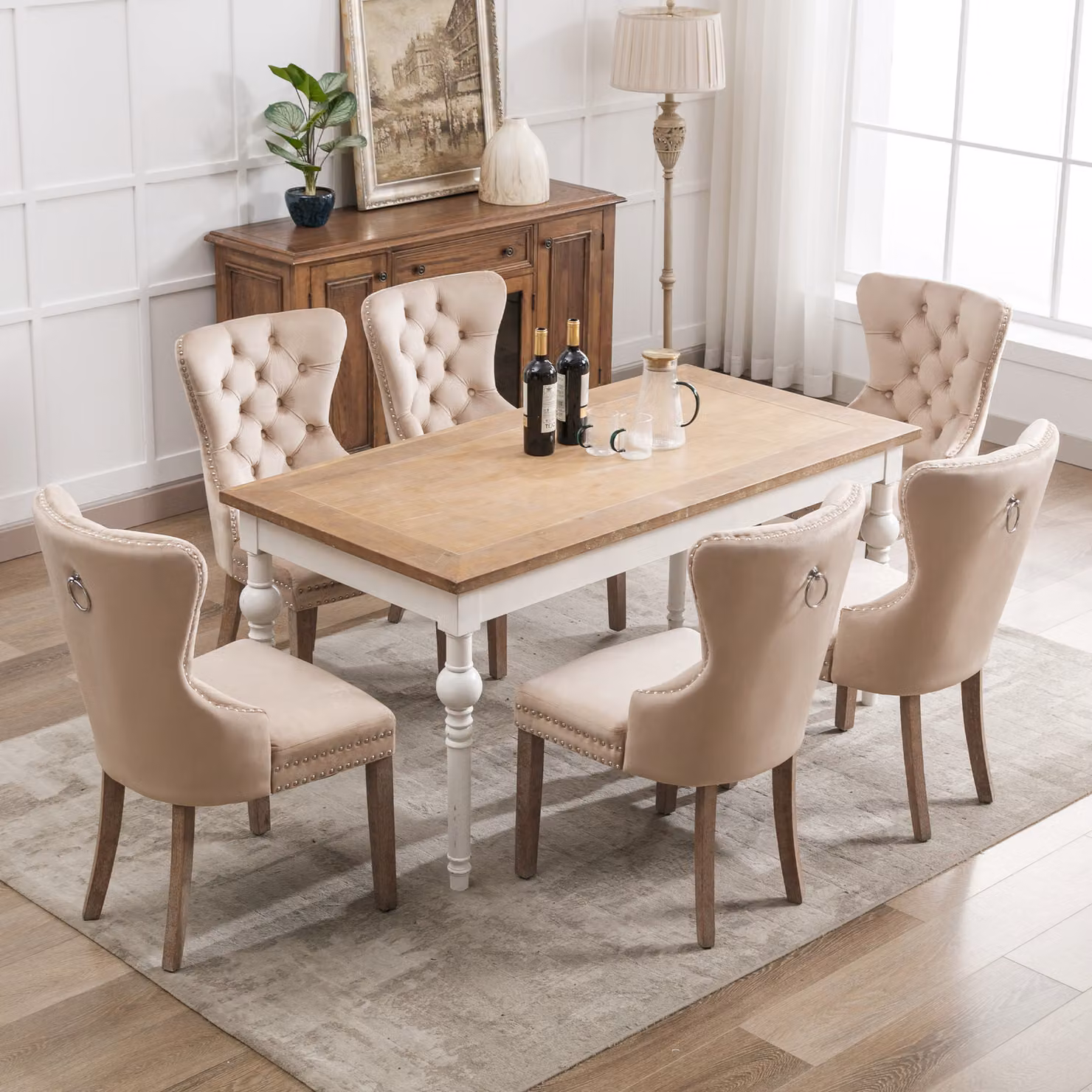 Sedie da pranzo Okwish, set da 6 pezzi, sedie da cucina, sedie da soggiorno con poggiapiedi, sedie imbottite in velluto, beige