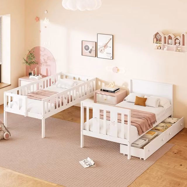 letto a castello in legno massello bianco 95 x 252 cm