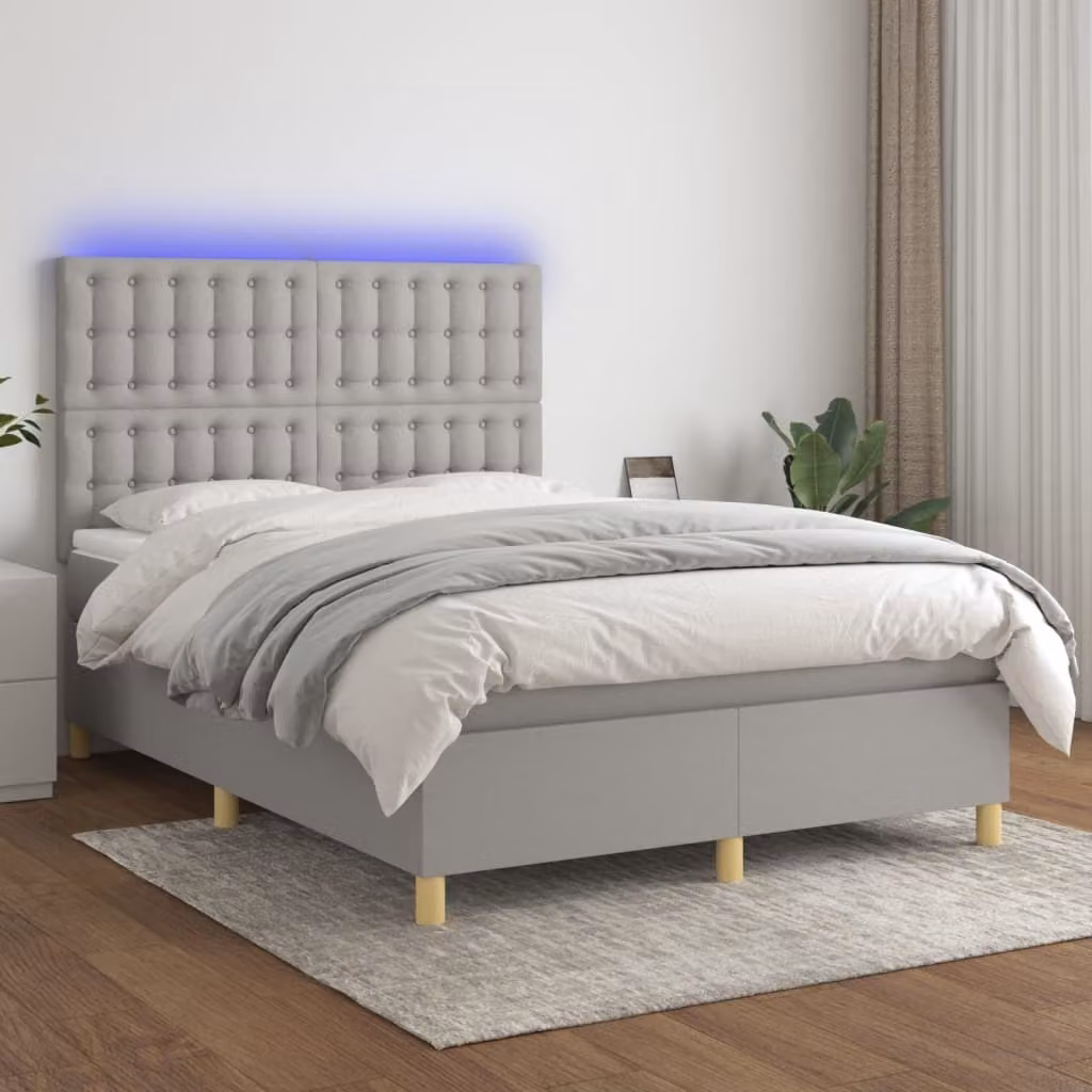 Maison Exclusive - Letto a Molle Materasso e LED Grigio Chiaro 140x200 cm Tessuto