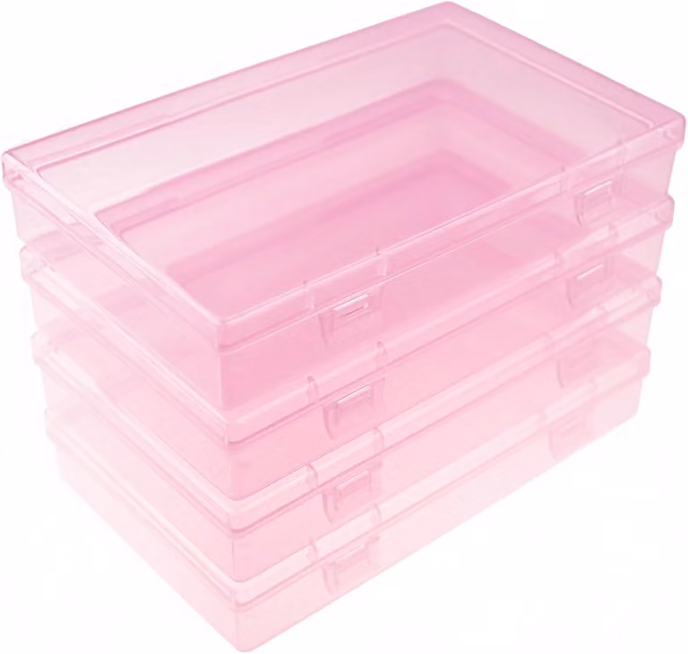 Contenitori rettangolari, confezione da 4, dimensioni 180x110x30 mm, realizzati in plastica PP, ideali per piccoli oggetti