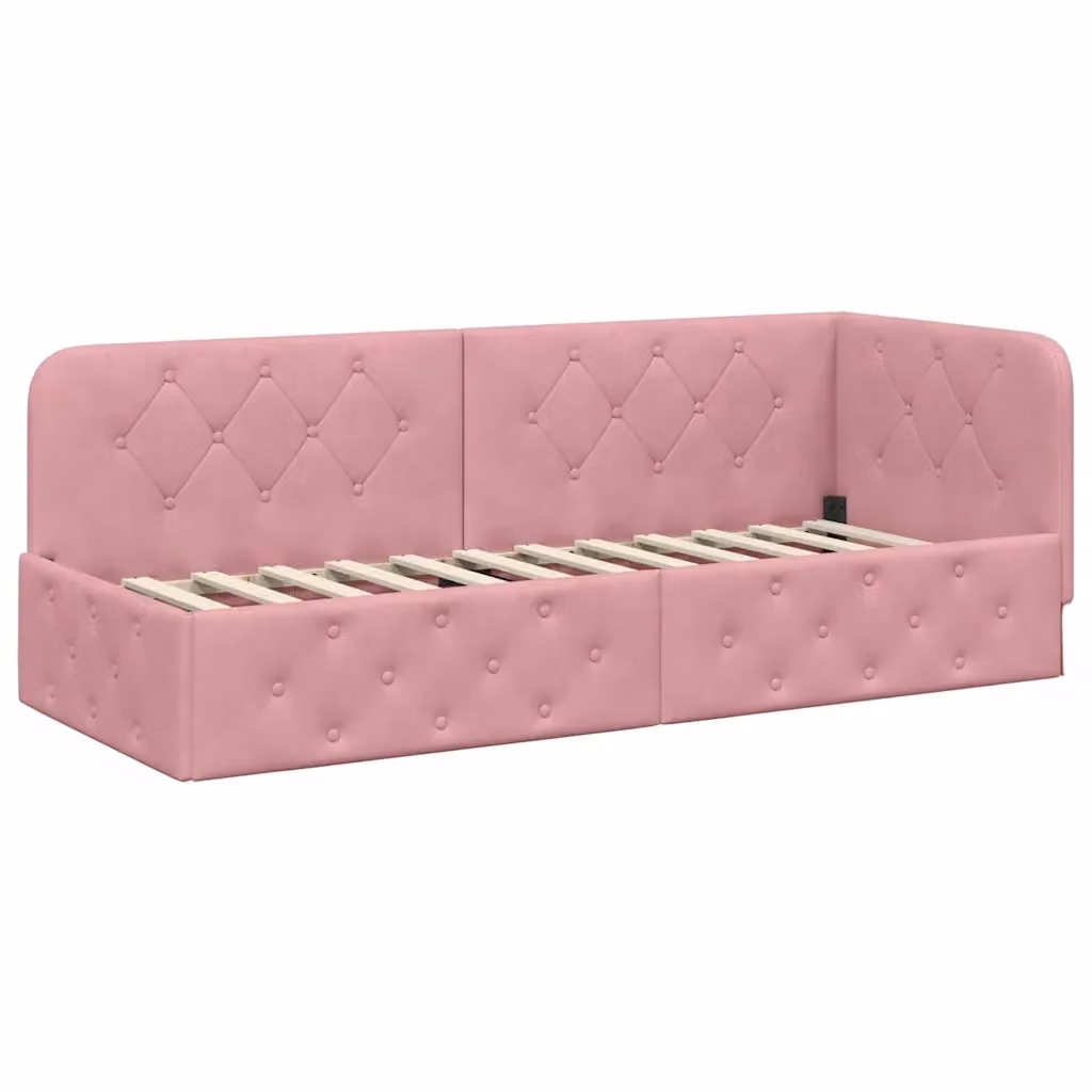Cornice del letto ad angolo asimmetrica vidaXL in velluto rosa, L: 200 cm, P: 80 cm, H: 72 cm – 2