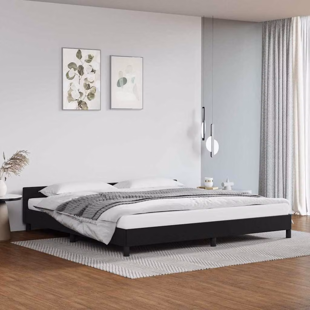 Giroletto con testiera vidaXL in ecopelle nera con doghe in legno L/P/H: 200 x 200 x 207 cm